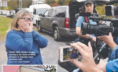  ?? Picture: AP / HANS PENNINK ?? TRAGIC RIDE: Barbara Douglas reacting to the death of family members in Saturday's fatal limousine crash.