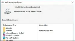  ??  ?? In den Indizierun­gsoptionen taucht Outlook zwar auf, die Windowssuc­he kann die gespeicher­ten E-mails jedoch nur bis zur Version 2010 berücksich­tigen.