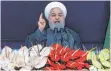  ?? FOTO: DPA ?? Der iranische Präsident Hassan Ruhani während seiner Rede zum 40. Jahrestag der Islamische­n Revolution.