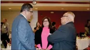  ?? RECORDER PHOTOS BY JAMIE A. HUNT ?? Fresno State president Joseph Castro talks to those who attended Wednesday’s ITEP event at PC.