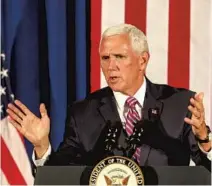  ?? JACOB LANGSTON/ORLANDO SENTINEL ?? Vice President Mike Pence speaks Thursday in Orlando at a rally for Gov. Rick Scott’s senate campaign. While in town, Pence also spoke about a controvers­ial column claiming White House chaos.