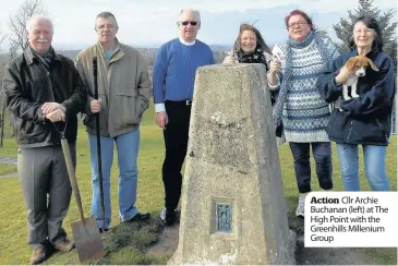  ??  ?? Action Cllr Archie Buchanan (left) at The High Point with the Greenhills Millenium Group