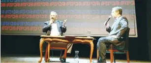  ?? (Facebook) ?? FORMER PRIME MINISTER Ehud Barak (left), with ‘Maariv’ journalist Ben Caspit, speaks at a cultural event in Tel Aviv yesterday.