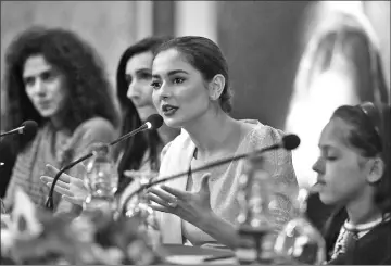  ??  ?? Pakistani actress Hania Aamir during a promotiona­l event for social drama serial ‘Mujhe Jeene Do’ (Let Me Live) in Karachi.