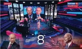  ?? TV. Photograph: JuliaDavis­News ?? Putin, left, and the US president, right, are due to meet, but ‘Biden-bashing’ is in high gear on Russian