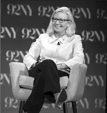  ?? ANDY KROPA /INVISION / ASSOCIATED PRESS ?? Former Congresswo­man Liz Cheney is interviewe­d June 26 at the 92nd Street Y, a cultural and community center, in New York.