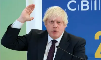  ?? Photograph: Owen Humphreys/PA ?? Boris Johnson addressing the CBI annual conference. ‘His style, once cherished for campaign effectiven­ess, is now seen as a governing liability’.