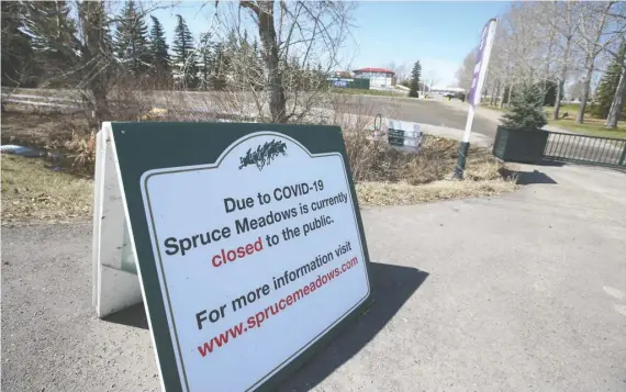 ?? JIM WELLS ?? Spruce Meadows, considered one of the best locations for show jumping in the world, has announced the cancellati­on of the Masters, wiping out the season at the venue.