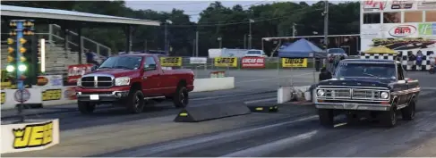  ??  ??  The first of his three wins on the weekend came Friday night for Eugene Ogle and his F-100 taking down David Fisher’s Dodge in the 7.70 Index class.