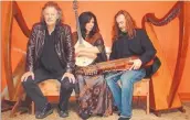  ??  ?? From left, Patrick Ball, Lisa Lynne and Aryeh Frankfurte­r are Legends of the Celtic Harp.