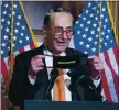  ?? ANDREW HARNIK — THE ASSOCIATED PRESS ?? Senate Majority Leader Chuck Schumer of New York speaks after the Senate passed the COVID-19 Hate Crimes Act on Thursday.