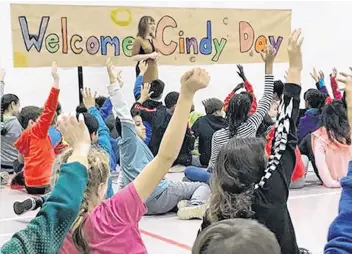  ??  ?? Grade 5 students at Fairview Heights Elementary School welcomed Cindy Day to their school this week. Students are learning all about the weather in science class.