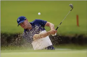  ?? SUE OGROCKI — THE ASSOCIATED PRESS ?? Jordan Spieth hits from the bunker on the 13th hole during a practice round for the PGA Championsh­ip May 17.