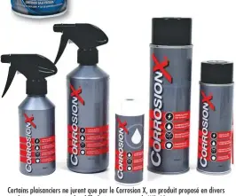  ??  ?? Certains plaisancie­rs ne jurent que par le Corrosion X, un produit proposé en divers conditionn­ements, mais plus difficile à trouver que le WD-40.