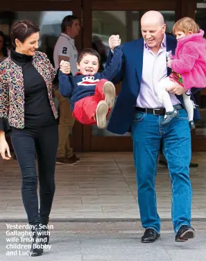  ??  ?? Yesterday: Seán Gallagher with wife Trish and children Bobby and Lucy