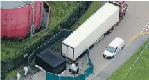  ??  ?? An aerial view of the scene in Grays, England, after 39 bodies were found dead in a truck.