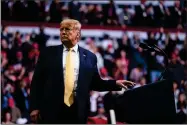  ?? AP FILE PHOTO BY EVAN VUCCI ?? In this file photo President Donald Trump speaks during a campaign rally at The Broadmoor World Arena in Colorado Springs, Colo. President Donald Trump has a new pitch to voters for this fall: Trust me.