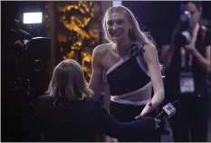  ?? PHOTOS BY SARAH STIER — GETTY IMAGES ?? Stanford center Cameron Brink celebrates after being selected second overall by the Sparks in the WNBA Draft on Monday in New York.