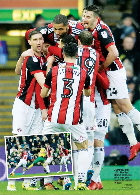  ?? PICTURES: Action Images ?? JUMPING FOR JOY: Sheffied United celebrate their first goal scored by James Wilson