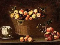  ?? ?? Juan de Zurbarán. ‘Bodegón con cesto de frutas, melocotone­s, granadas y bernegal’. Hacia 1643-1649. Colección Masaveu. Fundación María Cristina Masaveu Peterson.