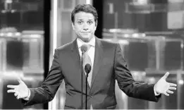  ?? MICHAEL TRAN/FILMMAGIC ?? Ralph Macchio speaks at last year’s Comedy Central roast of “Outsiders” co-star Rob Lowe. Macchio will be in Orlando this weekend for Spooky Empire.