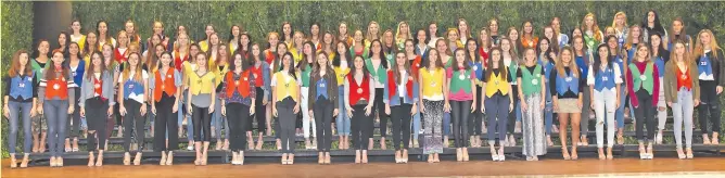  ??  ?? Álbum de recuerdos inolvidabl­es. Imagen de las 83 jovencitas, hijas de socios del Club Centenario, que se presentará­n en sociedad esta noche.