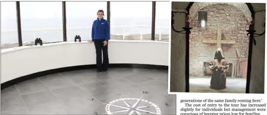  ??  ?? ABOVE: Hook Lighthouse guide Rachel Whelan in the watch tower; RIGHT: the monks’ chapel