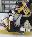  ?? CHRISTOPHE­R EVANS / BOSTON HERALD ?? SIT DOWN: Bruins defenseman Kevan Miller will be out at least five weeks after taking a puck to the larynx in Toronto.