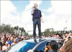  ??  ?? A student addresses a rally at Marjory Stoneman Douglas High School in Parkland, Florida, last week.