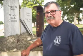  ?? Brian A. Pounds / Hearst Connecticu­t Media ?? Fire commission­er and former Assistant Fire Chief Gary Parker at the 9/11 memorial on the Green in Derby on Aug. 31. Parker participat­ed in the rescue and recovery effort at ground zero immediatel­y following the 9/11 attacks.