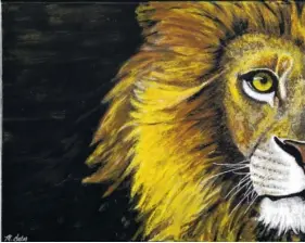  ??  ?? Melissa Gates says “Lion,” a 16-by-20 acrylic on canvas, was her first “intentiona­l painting.”