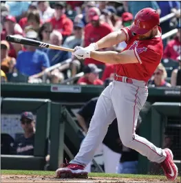  ?? ROSS D. FRANKLIN — THE ASSOCIATED PRESS ?? The Angels' Jared Walsh has a career .834 OPS against right-handed pitchers, but just a .600 OPS against lefties, although he's 3 for 7 against southpaws this spring.
THE GAME:
PITCHING REPORT:
HITTING REPORT: