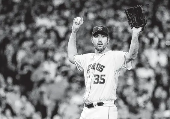  ?? Karen Warren / Staff photograph­er ?? Astros starting pitcher Justin Verlander found himself on the losing end of another World Series start in Game 6 Tuesday night at Minute Maid Park.