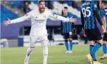  ?? KEYSTONE ?? Gol numero 100 per Sergio Ramos con la maglia dei Blancos