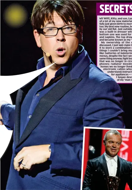  ?? ?? Gag misfires: Michael McIntyre in full flow and, inset, Graham Norton has fun at his expense at the Baftas