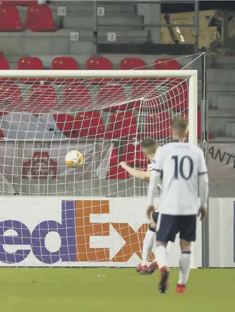  ??  ?? 2 Borna Barisic scores his second penalty of the night to make it 4-3 to Rangers against Royal Antwerp as Steven Gerrard’s men put themselves in pole position to reach the last 16 of the Europa League