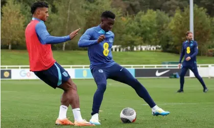  ?? ?? Eddie Nketiah (centre) could get his chance for England in the friendly against Australia at Wembley. Photograph: Eddie Keogh/The FA/ Getty Images