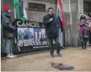  ?? PROVIDED BY MATTHEW KAPLAN ?? Ald. Byron Sigcho-Lopez (25th) speaks during a rally outside City Hall Friday after an American flag was burned.