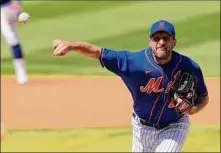  ?? Eric Espada / Getty Images ?? New York’s Max Scherzer pitched six innings Sunday, striking out seven and allowing two runs in the Mets’ 7-3 spring training win over the Cardinals in Port St. Lucie, Fla.