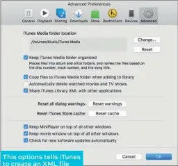  ??  ?? This options tells iTunes to create an XML file from its library file