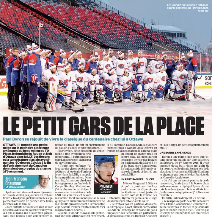  ?? PHOTO AFP ?? Les joueurs du Canadien ont posé pour la postérité au TD Place, hier.