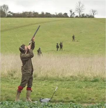  ??  ?? Above: William Simkins, the son of the owner of the winning ticket, on the third drive at Lilley Manor Farm Right: winner Ian Simkins, who assembled the team of guns, on the final drive at Luton Hoo Estate