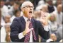 ?? Jessica Hill / Associated Press ?? UConn head coach Dan Hurley reacts during the first half against Florida Sunday in Storrs.