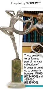  ??  ?? These sculptures formed part of her vast collection of bronzes estimated to be worth between $18 000 (R234 000) and $25 000 (R325 000). R325 000