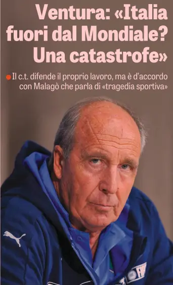  ?? LAPRESSE ?? Gian Piero Ventura, 69 anni, c.t. della Nazionale dall’estate 2016: ha preso il posto di Conte