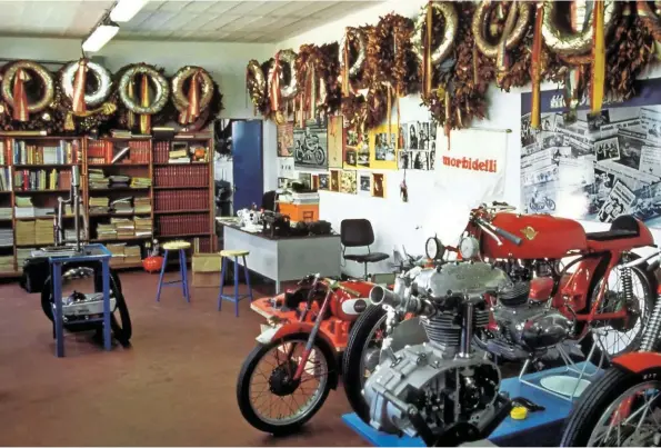  ??  ?? ABOVE: Morbidelli’s private workshop also housed his own reference library and race memorabili­a