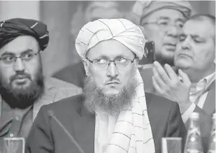  ?? — Gambar Reuters ?? SERIUS: Timbalan Pengarah Pejabat Politik Taliban Abdul Salam Hanafi menghadiri sidang akhbar yang dianjurkan diaspora Afghan di Moscow, Selasa lalu.