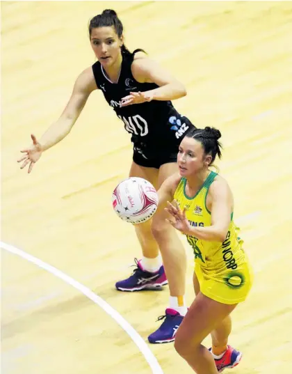  ?? Photo / Getty Images ?? Karin Burger made a difference when she came on at wing defence for the Silver Ferns yesterday.