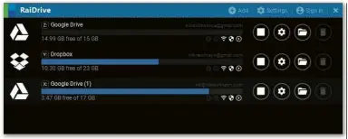  ?? ?? ABOVE RaiDrive’s free plan supports a wide range of cloud providers