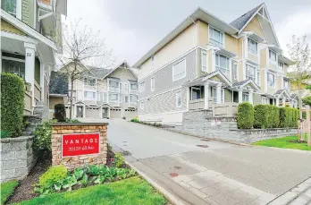  ??  ?? A three-bedroom, three-bathroom townhome on 68 Avenue in Langley is part of the Vantage complex, a 40-unit family-friendly strata developmen­t built in 2006 that has a children’s playground.